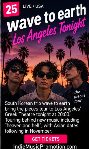 South Korean trio wave to earth in sunglasses posing against retro skyline.