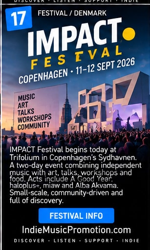 IMPACT Festival crowd and geometric outdoor art installation in Copenhagen.