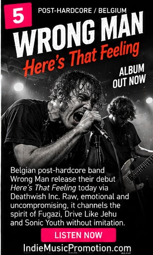 Wrong Man vocalist performing intensely with the band in a stark black and white scene.