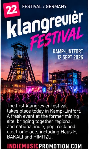 klangrevier Festival crowd and stages beneath former mining structures in Kamp-Lintfort.