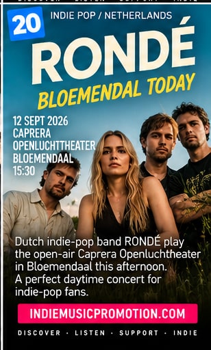 RONDÉ band portrait in a green outdoor setting for the Bloemendaal concert.