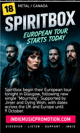 Spiritbox members in a dark blue portrait for their European tour.