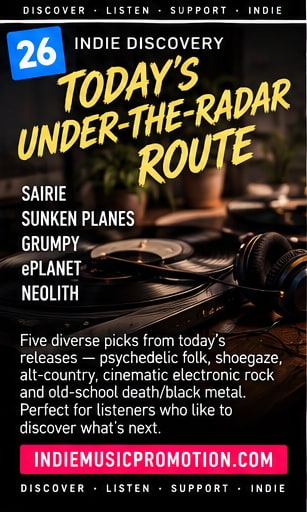 Under-the-Radar Route artwork listing Sairie, Sunken Planes, Grumpy, ePlanet and Neolith.