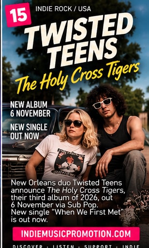 Twisted Teens posed outdoors for The Holy Cross Tigers album announcement.