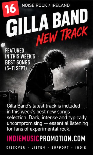 Gilla Band performing live under black-and-white spotlight for their new track.