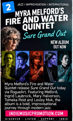 Myra Melford's Fire and Water Quintet portraits for Sure Grand Out on RogueArt.