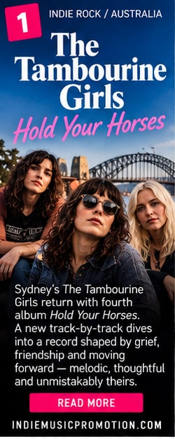 The Tambourine Girls trio overlooking Sydney Harbour and Bridge for Hold Your Horses album release.