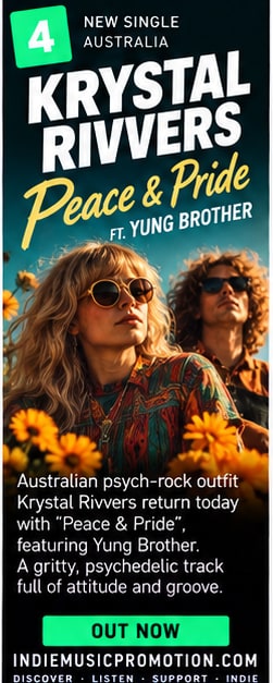 Krystal Rivvers band members wearing sunglasses among wildflowers for Peace and Pride single.
