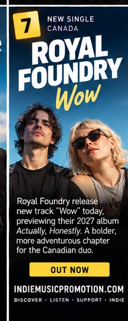 Royal Foundry duo looking upward against blue sky for Wow single release.