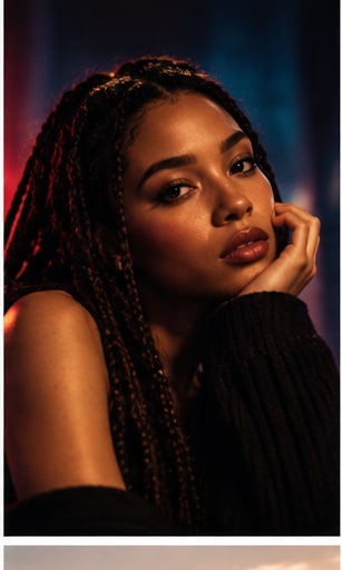 London singer-songwriter JONES with braids resting thoughtfully in soft ambient studio light.