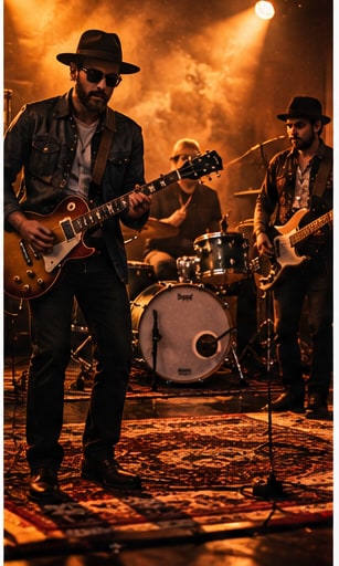 Dutch blues and rock band The Liberators performing live with vintage guitars and drums in Maastricht.
