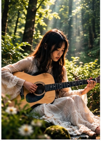 Acoustic singer-songwriter performing outdoors surrounded by lush greenery for the Fanwood showcase.