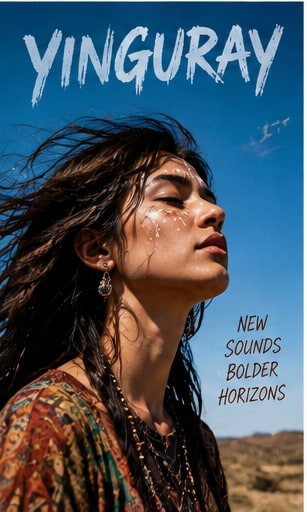 Atmospheric indie musician bathed in sunlight against clear open sky under New Sounds Bolder Horizons.
