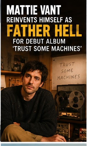 Mattie Vant as Father Hell in a vintage analogue tape recording studio card for Trust Some Machines.