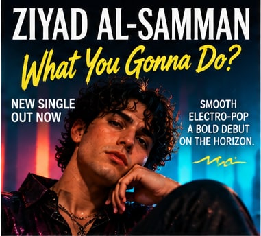 Album teaser poster for Ziyad Al-Samman's What You Gonna Do? showing the artist leaning in ambient neon lighting.