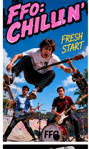 Alternative rock band FFO: Chillin' jumping mid-air during a high-energy outdoor performance.