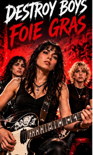 Destroy Boys performing with raw punk energy beneath red lighting for FOIE GRAS and Hysteria.