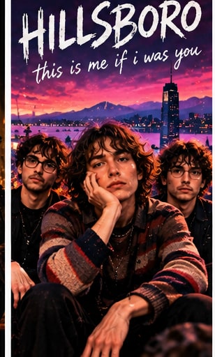 Vancouver noise-pop band Hillsboro posed against a twilight city skyline for this is me if i was you.
