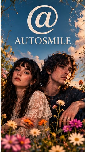 Victoria Rose and Stone Filipczak of experimental folk duo @ surrounded by summer wildflowers under blue sky for Autosmile.