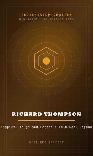 British folk-rock editorial artwork celebrating Richard Thompson's twentieth solo album Hippies, Thugs and Heroes.