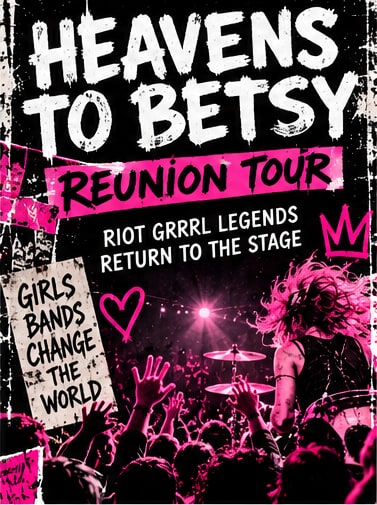 Riot grrrl duo Heavens to Betsy performing live under stage lights for San Francisco reunion tour.