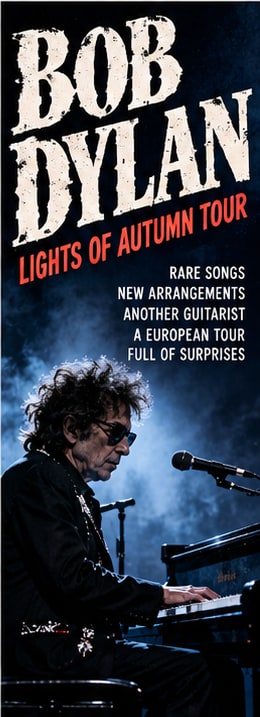 Bob Dylan performing at the electric keyboard in sunglasses and embroidered jacket during the Lights of Autumn tour in Oslo.
